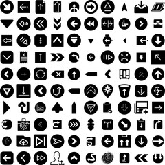 Collection Of 100 Arrow Icons Set Isolated Solid Silhouette Icons Including Set, Symbol, Vector, Sign, Arrow, Design, Collection Infographic Elements Vector Illustration Logo