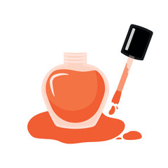 Orange Nail Polish Icon with Opened Bottle for Manicure Pedicure Vector Illustration