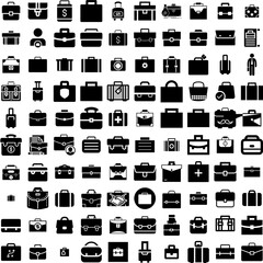 Collection Of 100 Briefcase Icons Set Isolated Solid Silhouette Icons Including Bag, Case, Briefcase, Office, Suitcase, Design, Business Infographic Elements Vector Illustration Logo