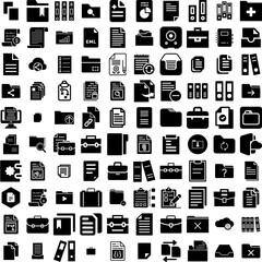 Collection Of 100 Documents Icons Set Isolated Solid Silhouette Icons Including File, Business, Management, Document, Information, Office, Folder Infographic Elements Vector Illustration Logo