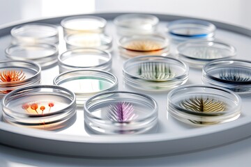 Petri dishes medical lab. Cosmetic laboratory with bio research. Generative Ai