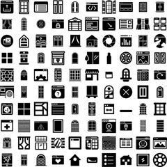 Collection Of 100 Window Icons Set Isolated Solid Silhouette Icons Including White, Design, Window, Room, Glass, Frame, Interior Infographic Elements Vector Illustration Logo