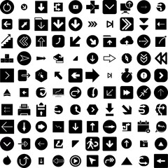 Collection Of 100 Arrow Icons Set Isolated Solid Silhouette Icons Including Sign, Symbol, Vector, Set, Collection, Arrow, Design Infographic Elements Vector Illustration Logo