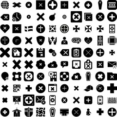Collection Of 100 Cross Icons Set Isolated Solid Silhouette Icons Including Symbol, Design, Illustration, Vector, Cross, Christian, Sign Infographic Elements Vector Illustration Logo
