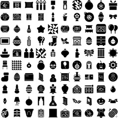 Collection Of 100 Decoration Icons Set Isolated Solid Silhouette Icons Including Decoration, Background, Illustration, Design, Frame, Vector, Ornament Infographic Elements Vector Illustration Logo