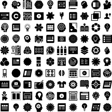Collection Of 100 Creative Icons Set Isolated Solid Silhouette Icons Including Business, Abstract, Design, Art, Creative, Concept, Idea Infographic Elements Vector Illustration Logo