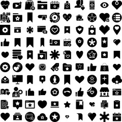 Collection Of 100 Favorite Icons Set Isolated Solid Silhouette Icons Including Sign, Symbol, Button, Vector, Icon, Like, Favorite Infographic Elements Vector Illustration Logo