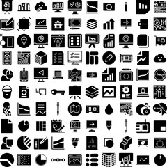 Collection Of 100 Graphic Icons Set Isolated Solid Silhouette Icons Including Graphic, Vector, Illustration, Modern, Design, Banner, Geometric Infographic Elements Vector Illustration Logo