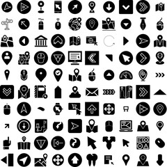 Collection Of 100 Pointer Icons Set Isolated Solid Silhouette Icons Including Sign, Vector, Icon, Web, Illustration, Symbol, Pointer Infographic Elements Vector Illustration Logo