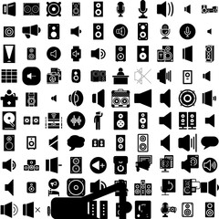 Collection Of 100 Speaker Icons Set Isolated Solid Silhouette Icons Including Speaker, Public, Modern, Business, Presentation, Speech, Conference Infographic Elements Vector Illustration Logo