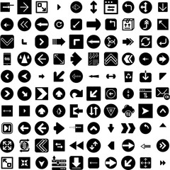 Collection Of 100 Arrows Icons Set Isolated Solid Silhouette Icons Including Sign, Symbol, Set, Vector, Arrow, Design, Collection Infographic Elements Vector Illustration Logo