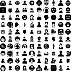 Collection Of 100 Avatar Icons Set Isolated Solid Silhouette Icons Including People, Man, Human, Avatar, Face, Male, Person Infographic Elements Vector Illustration Logo