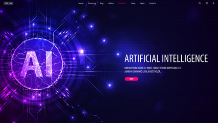Web banner with artificial Intelligence computer database concept. Central Computer Processors CPU concept. Digital chip.