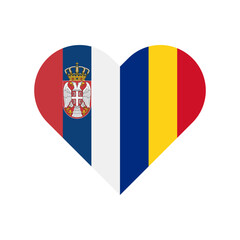 unity concept. heart shape icon of serbia and romania flags. vector illustration isolated on white background - obrazy, fototapety, plakaty