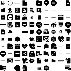 Collection Of 100 Minus Icons Set Isolated Solid Silhouette Icons Including Minus, Sign, Plus, Icon, Negative, Vector, Symbol Infographic Elements Vector Illustration Logo