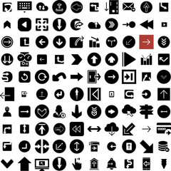 Collection Of 100 Arrow Icons Set Isolated Solid Silhouette Icons Including Arrow, Set, Design, Collection, Vector, Symbol, Sign Infographic Elements Vector Illustration Logo