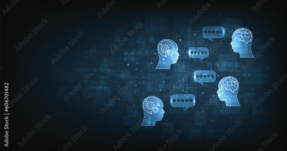 Poster human chat with ai or artificial intelligence. ai chatbot or artificial intelligence can communicate