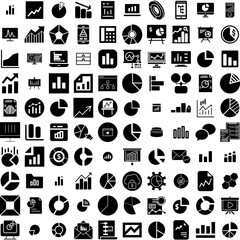 Collection Of 100 Chart Icons Set Isolated Solid Silhouette Icons Including Data, Chart, Diagram, Graph, Business, Vector, Design Infographic Elements Vector Illustration Logo