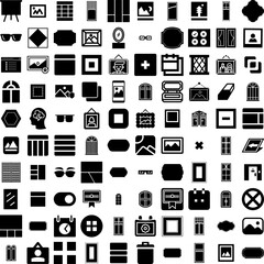Collection Of 100 Frame Icons Set Isolated Solid Silhouette Icons Including Border, Frame, Vector, Design, Art, Vintage, Background Infographic Elements Vector Illustration Logo