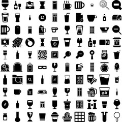 Collection Of 100 Glass Icons Set Isolated Solid Silhouette Icons Including Vector, Icon, Glass, Transparent, Sign, Object, Illustration Infographic Elements Vector Illustration Logo