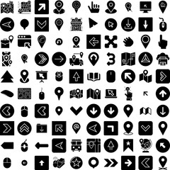 Collection Of 100 Pointer Icons Set Isolated Solid Silhouette Icons Including Icon, Pointer, Sign, Illustration, Vector, Web, Symbol Infographic Elements Vector Illustration Logo