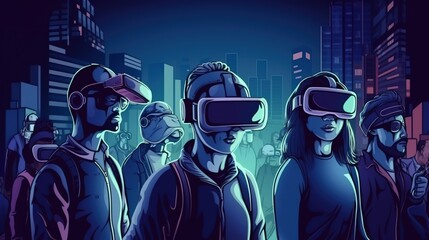 Future Artificial intelligence people in VR headsets in the virtual reality