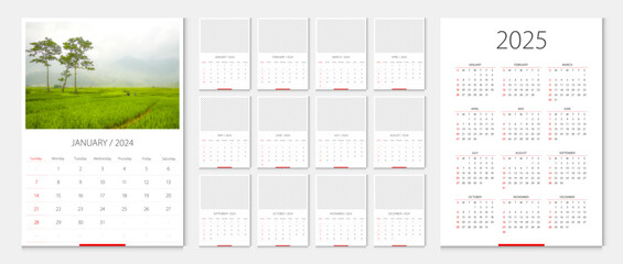 Calendar 2024, calendar 2025 week start Sunday corporate design template vector. Create sample image with mesh. - 606703857