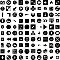 Collection Of 100 Arrows Icons Set Isolated Solid Silhouette Icons Including Sign, Design, Collection, Symbol, Set, Arrow, Vector Infographic Elements Vector Illustration Logo