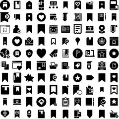 Collection Of 100 Bookmark Icons Set Isolated Solid Silhouette Icons Including Mark, Bookmark, Paper, Vector, Design, Background, Illustration Infographic Elements Vector Illustration Logo