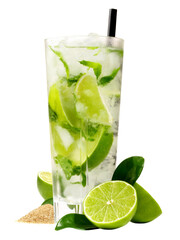 Mojito Cocktail with Lime and brown Sugar - Transparent PNG Background - 606704449