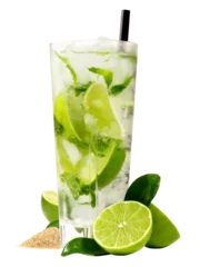 Foto op Plexiglas Mojito Cocktail with Lime and brown Sugar - Transparent PNG Background © ExQuisine