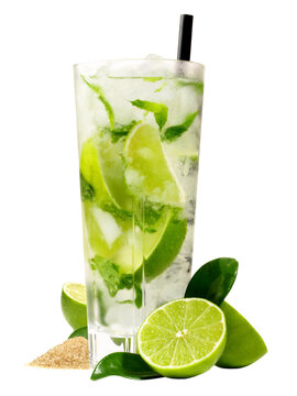Mojito Cocktail with Lime and brown Sugar - Transparent PNG Background