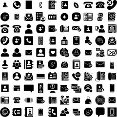 Collection Of 100 Contact Icons Set Isolated Solid Silhouette Icons Including Icon, Communication, Phone, Telephone, Internet, Mobile, Contact Infographic Elements Vector Illustration Logo