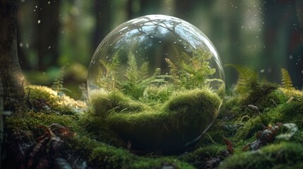 Obraz na płótnie Canvas crystal ball on moss in a bright forest environment