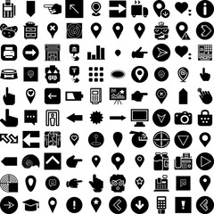 Collection Of 100 Point Icons Set Isolated Solid Silhouette Icons Including Sign, Point, Gesture, Icon, Finger, Symbol, Isolated Infographic Elements Vector Illustration Logo
