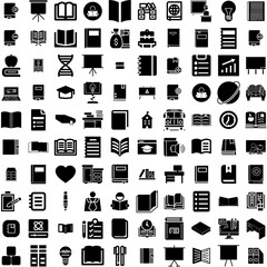 Collection Of 100 Study Icons Set Isolated Solid Silhouette Icons Including Study, University, Education, Learning, College, Student, School Infographic Elements Vector Illustration Logo