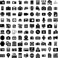 Collection Of 100 Digital Icons Set Isolated Solid Silhouette Icons Including Concept, Background, Technology, Data, Digital, Business, Network Infographic Elements Vector Illustration Logo