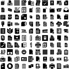 Collection Of 100 Paper Icons Set Isolated Solid Silhouette Icons Including Grunge, Vintage, Paper, Pattern, Blank, Texture, Background Infographic Elements Vector Illustration Logo