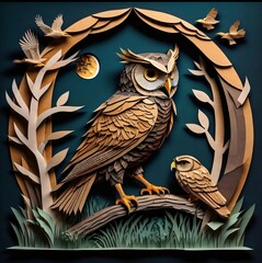 AI Generate Magical Paper Craft Owl in Jungle Frame
