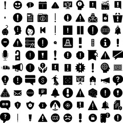 Collection Of 100 Attention Icons Set Isolated Solid Silhouette Icons Including Caution, Vector, Alert, Information, Sign, Message, Attention Infographic Elements Vector Illustration Logo