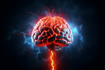 Human Brain with Electric Lightning Connections, Generative Ai.