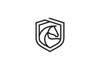 horse shield logo design. linear style luxury icon vector illustration.