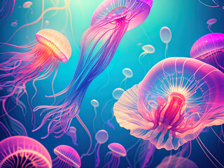 Abstract background illustration contains colorful transparency and effects with jellyfish style with Generative AI.