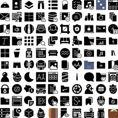 Collection Of 100 Collection Icons Set Isolated Solid Silhouette Icons Including Collection, Icon, Design, Business, Set, Vector, Concept Infographic Elements Vector Illustration Logo