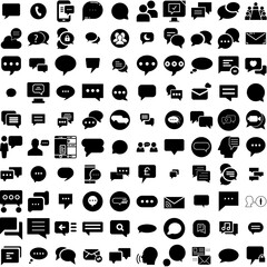 Collection Of 100 Conversation Icons Set Isolated Solid Silhouette Icons Including Bubble, Message, Talk, Communication, Conversation, Chat, Speech Infographic Elements Vector Illustration Logo
