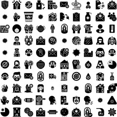 Collection Of 100 Coronavirus Icons Set Isolated Solid Silhouette Icons Including Pandemic, Disease, Coronavirus, Virus, Epidemic, Flu, Medical Infographic Elements Vector Illustration Logo