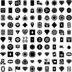 Collection Of 100 Diamond Icons Set Isolated Solid Silhouette Icons Including Background, Abstract, Luxury, Texture, Diamond, Design, Pattern Infographic Elements Vector Illustration Logo