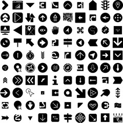 Collection Of 100 Direction Icons Set Isolated Solid Silhouette Icons Including Sign, Arrow, Illustration, Symbol, Vector, Direction, Background Infographic Elements Vector Illustration Logo