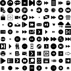 Collection Of 100 Forward Icons Set Isolated Solid Silhouette Icons Including Illustration, Arrow, Forward, Move, Concept, Vector, Web Infographic Elements Vector Illustration Logo