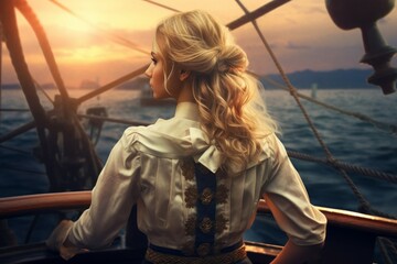 Fototapeta premium Ship captain woman vessel. Generate Ai